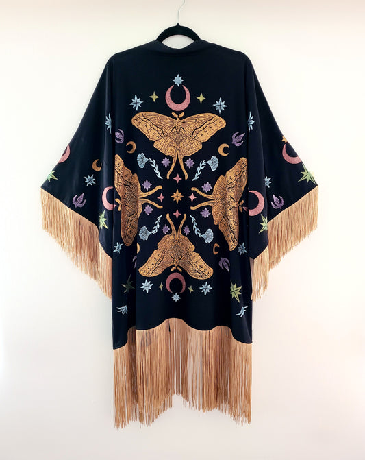 Moth Queen Fringe Robe in Raven/ Multi Color