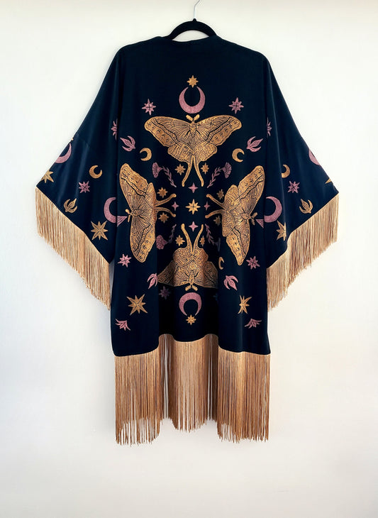 Moth Queen Fringe Robe in Raven Rose Gold II