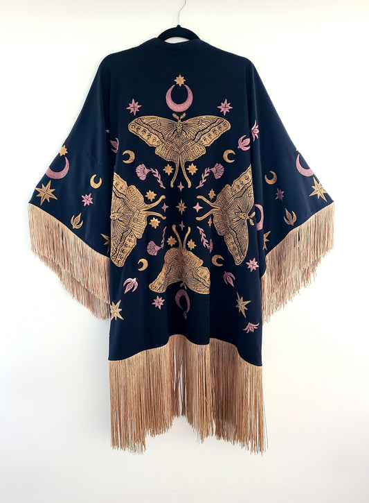 Moth Queen Fringe Robe in Raven Rose Gold III