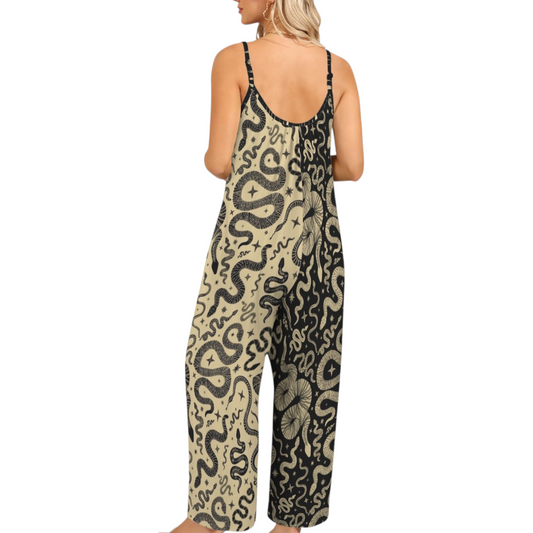 Snake Charmer Jumpsuit ✴ Colorblock Black + Tan