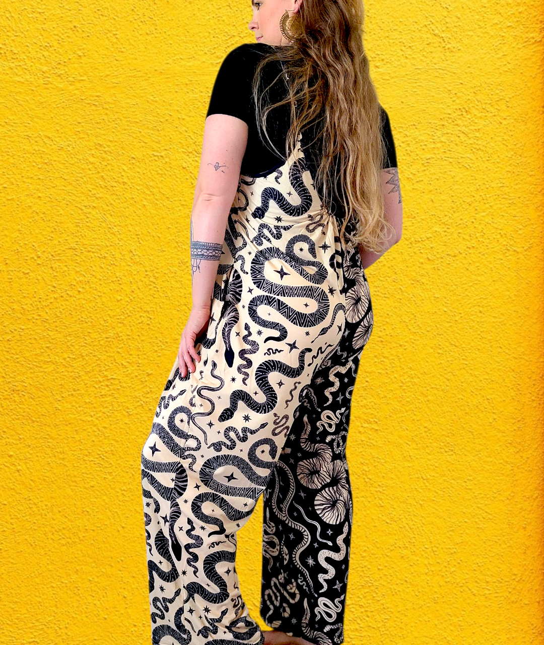 Snake Charmer Jumpsuit ✴ Colorblock Black + Tan