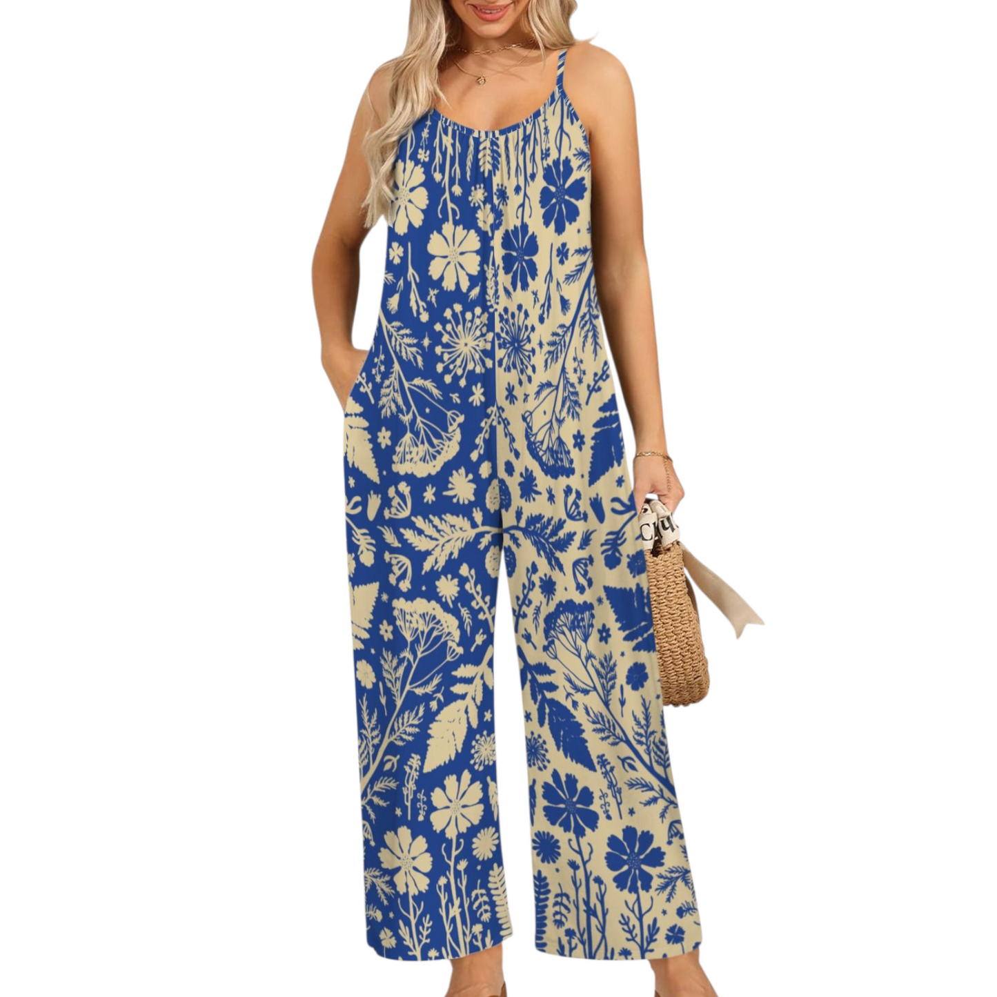 Botanika Jumpsuit ✴ Colorblock Blue + Tan