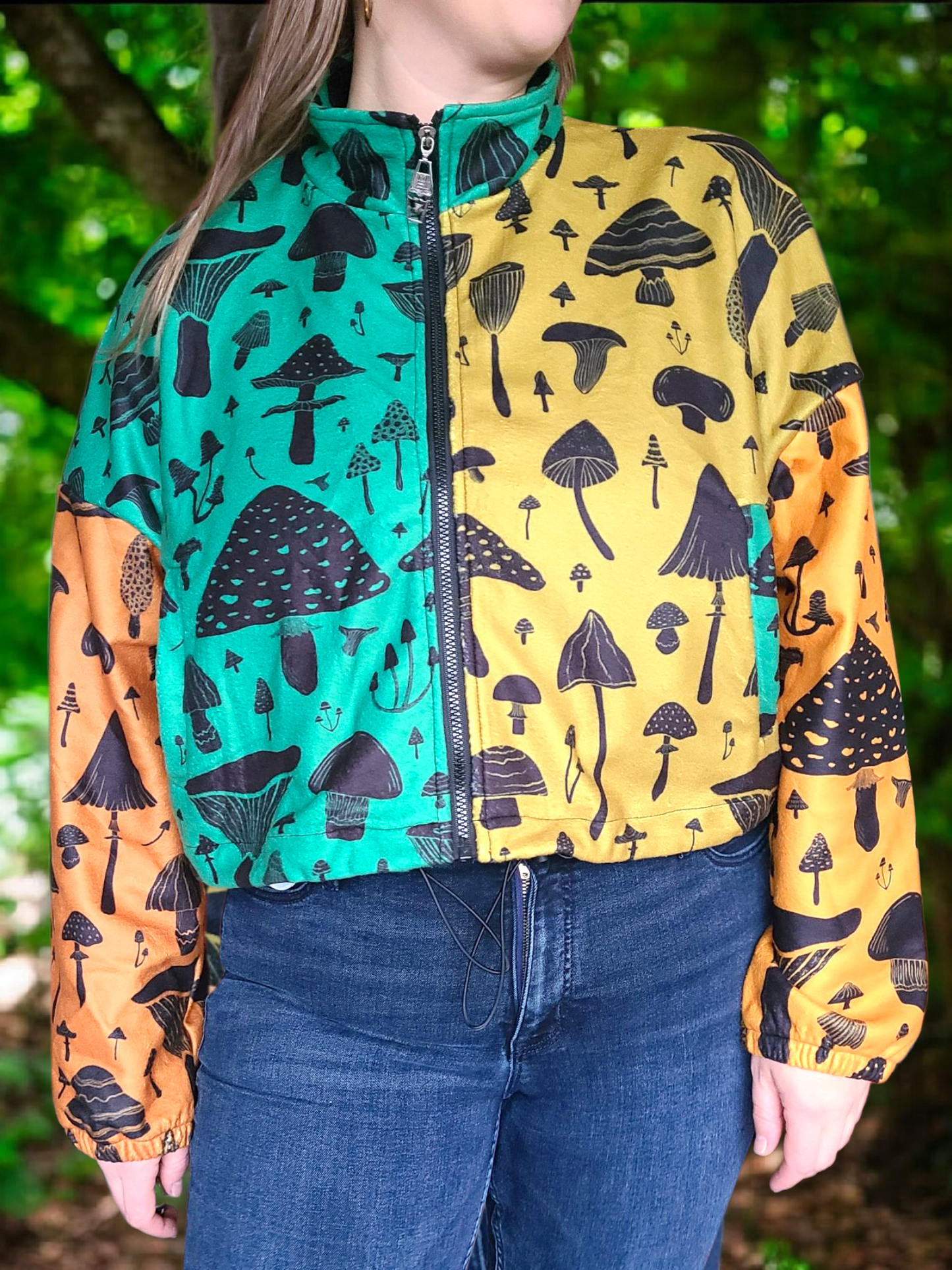 Mushroom Cropped Zip Up Jacket ✴ Colorblock