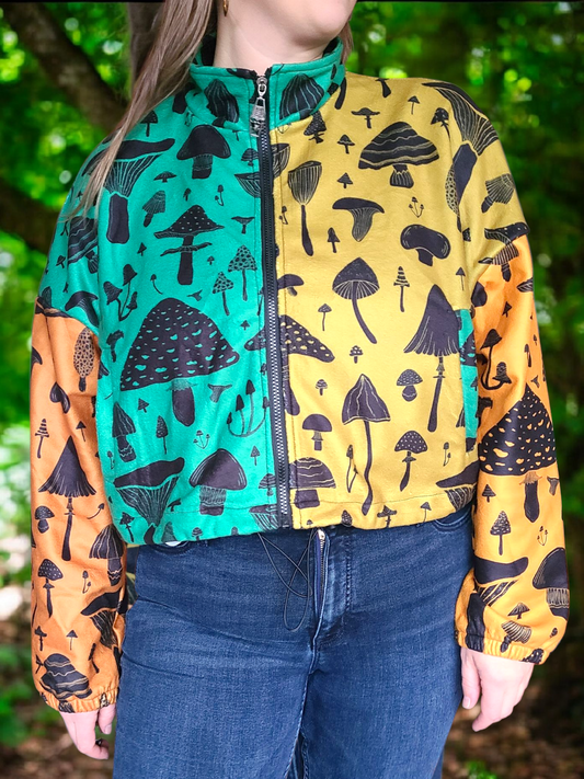 Mushroom Cropped Zip Up Jacket ✴ Colorblock