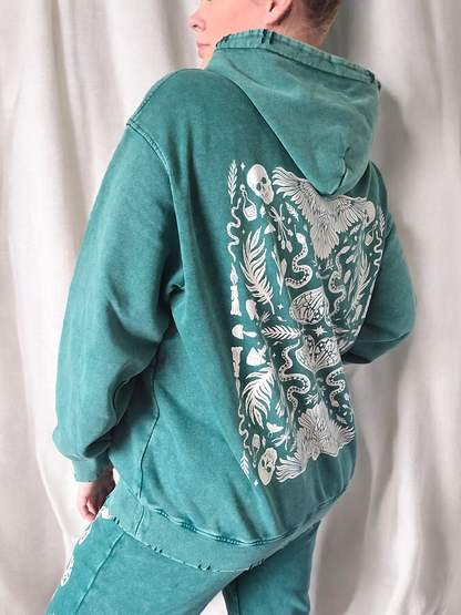 Forest Ritual Acid Wash Hoodie ✴ Dusty Green