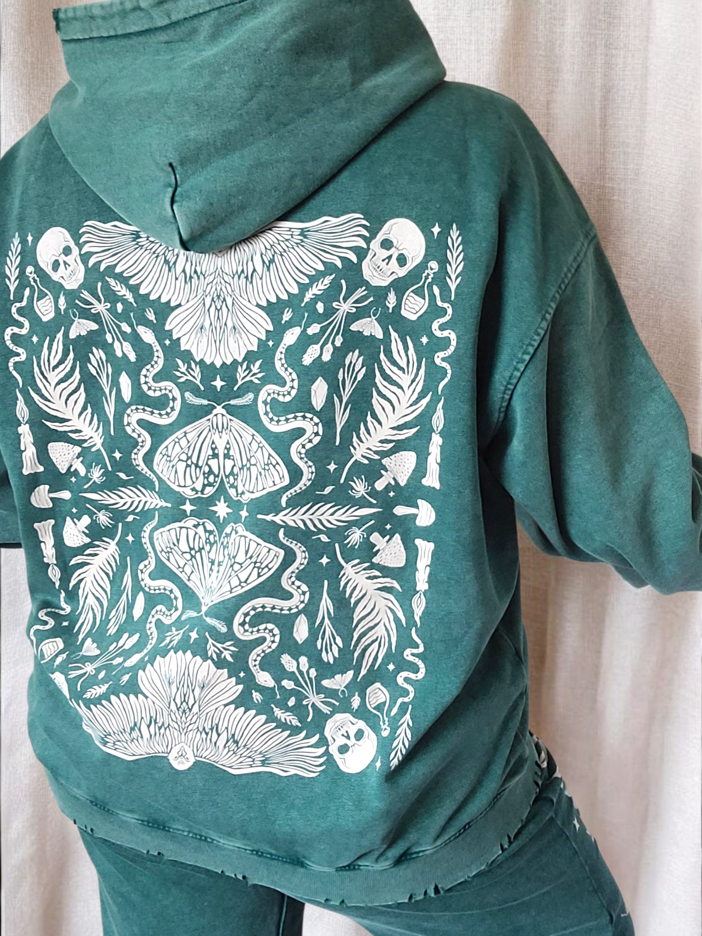 Forest Ritual Acid Wash Hoodie ✴ Dusty Green