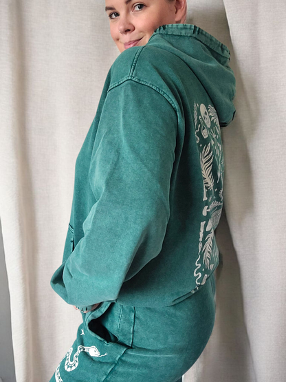 Forest Ritual Acid Wash Hoodie ✴ Dusty Green