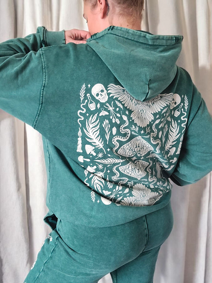 Forest Ritual Acid Wash Hoodie ✴ Dusty Green