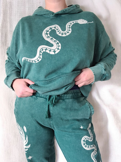 Forest Ritual Acid Wash Hoodie ✴ Dusty Green