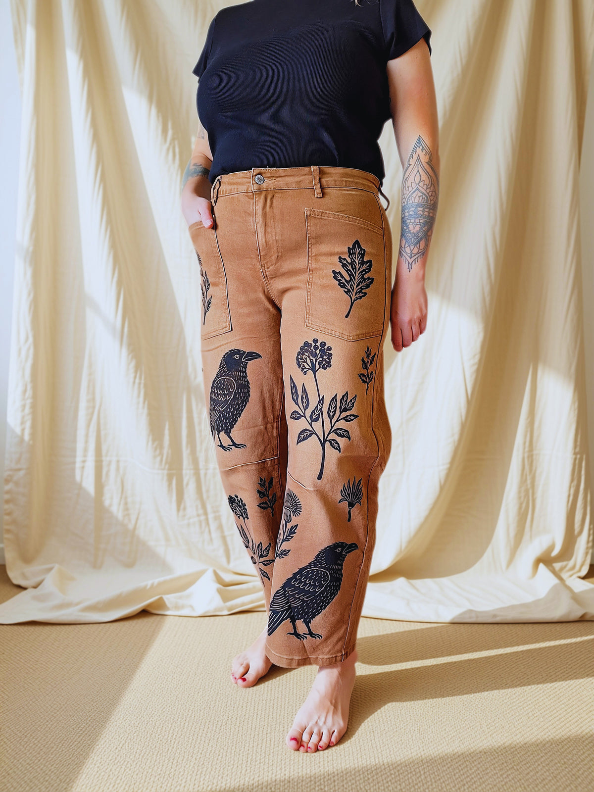 Pre-Order | Blackbird Hand Stamped Barrel Jeans