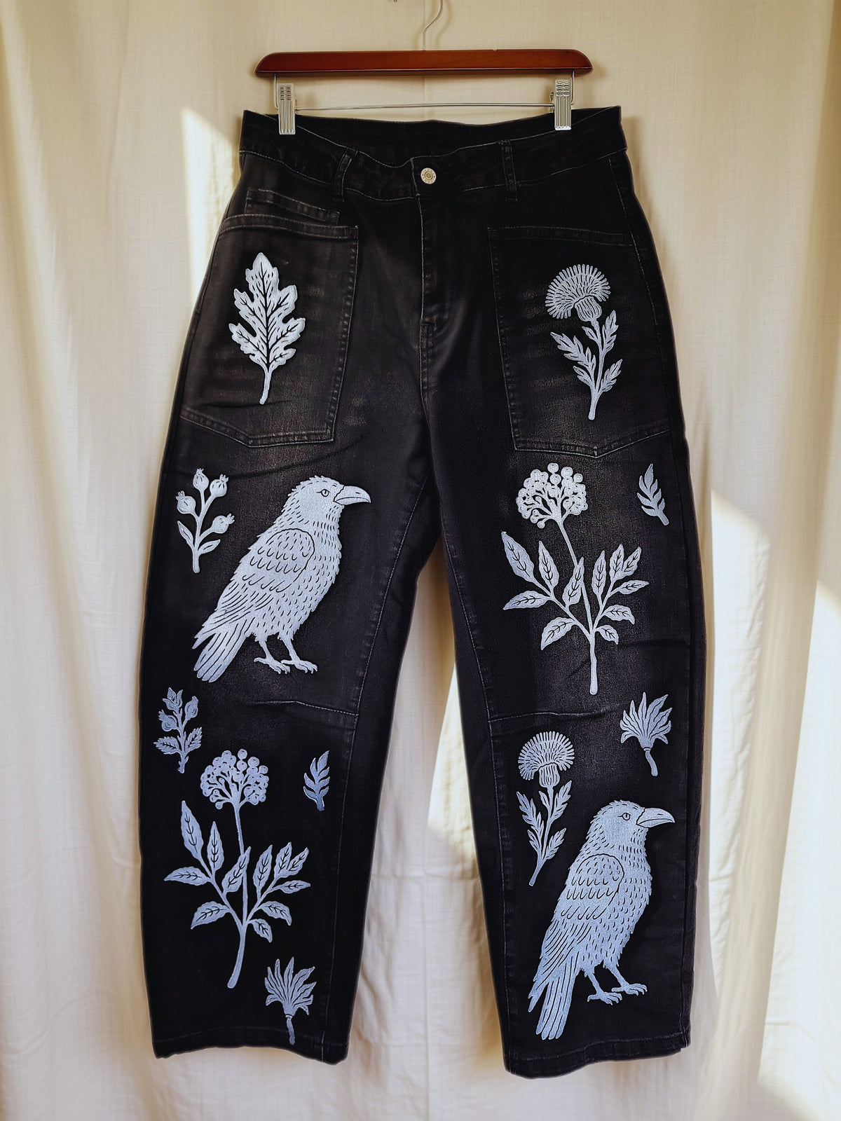 Pre-Order | Blackbird Hand Stamped Barrel Jeans