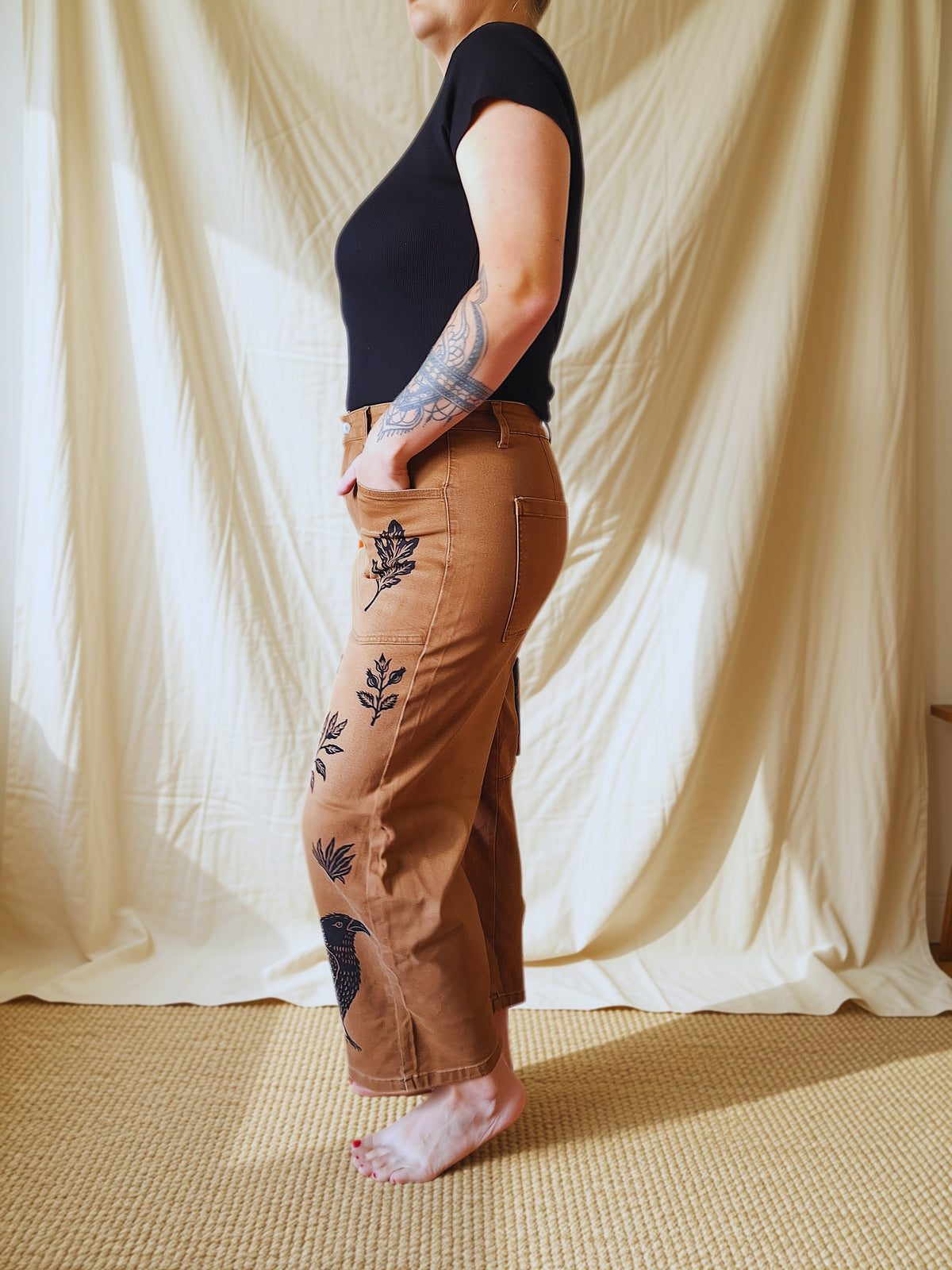 Pre-Order | Blackbird Hand Stamped Barrel Jeans