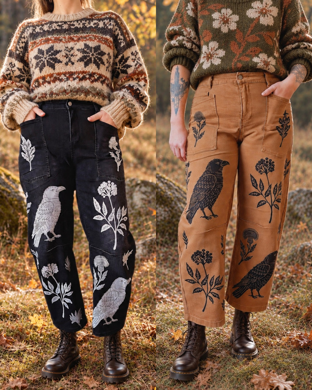 Pre-Order | Blackbird Hand Stamped Barrel Jeans