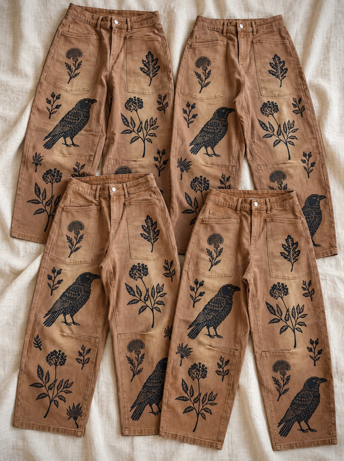 Pre-Order | Blackbird Hand Stamped Barrel Jeans