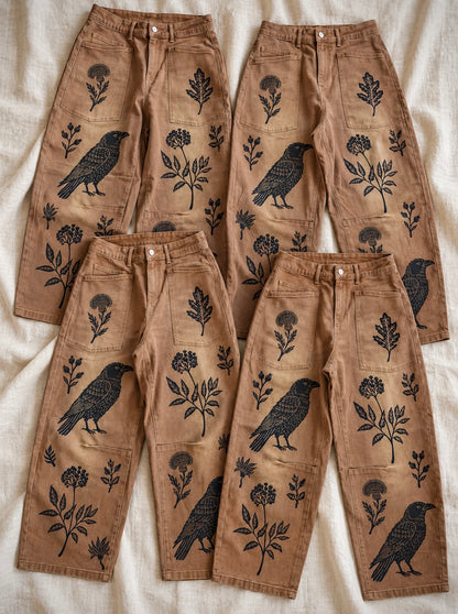 Pre-Order | Blackbird Hand Stamped Barrel Jeans