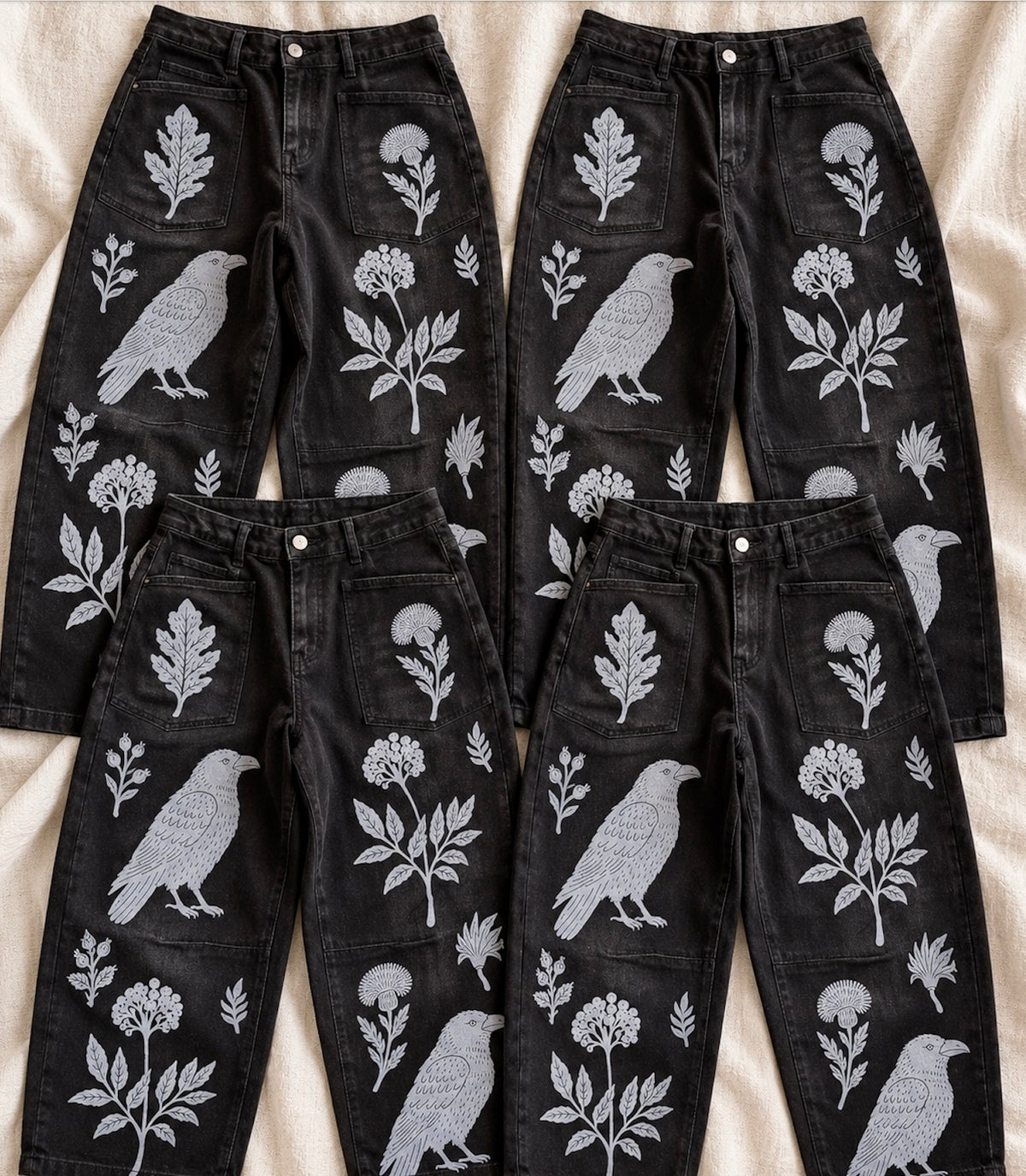 Pre-Order | Blackbird Hand Stamped Barrel Jeans