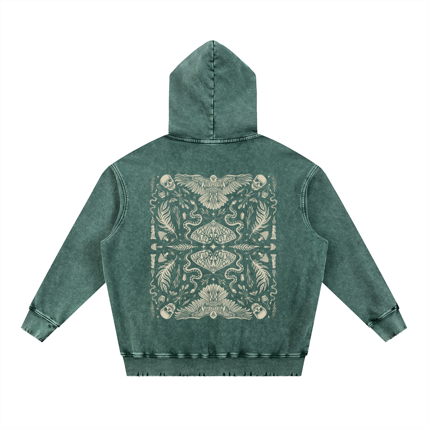 Forest Ritual Acid Wash Hoodie ✴ Dusty Green