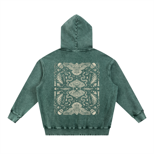 Forest Ritual Acid Wash Hoodie ✴ Dusty Green