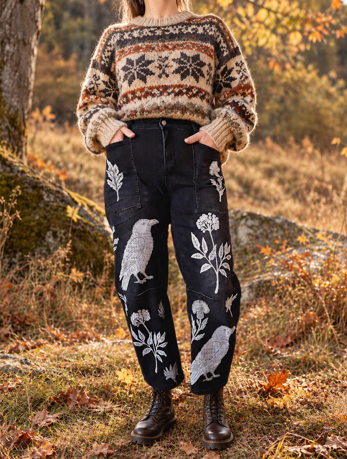 Pre-Order | Blackbird Hand Stamped Barrel Jeans