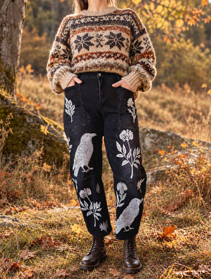 Pre-Order | Blackbird Hand Stamped Barrel Jeans